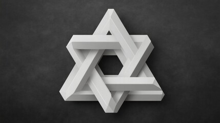 White Interwoven Triangle on Black Textured Background.