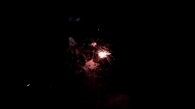 Colorful holiday fireworks bursting in the night sky during a festive celebration