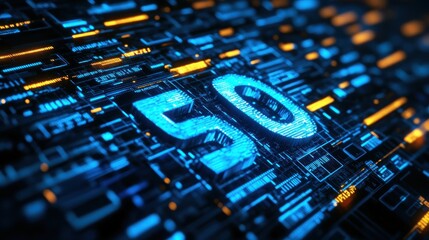 Number 50 on a futuristic circuit board