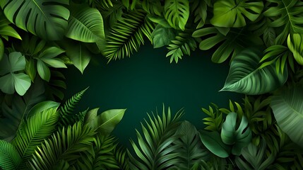 Lush Green Tropical Leaves Frame Background