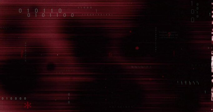 Starting deep red background pulsing glitch, binary drifting, namespace sweeping, code pulsing cyan
