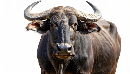 Majestic water buffalo portrait isolated, powerful horned beast with prominent features