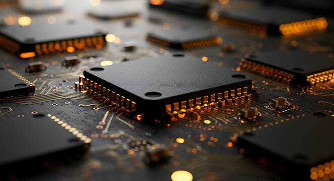 High-Resolution Close-Up of Advanced Microprocessors and Circuit Boards