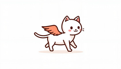 Cartoon illustration of a cute winged cat walking  