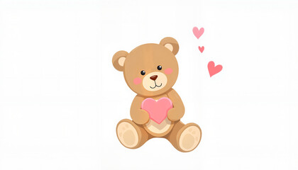 Obraz premium Cute teddy bear holding pink heart with floating hearts around 
