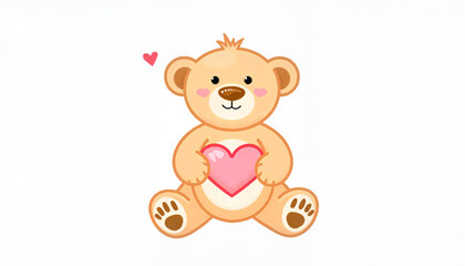 Fototapeta premium Cute cartoon teddy bear holding heart with pink accents 