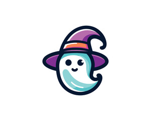 Cute ghost wearing a witch hat illustration