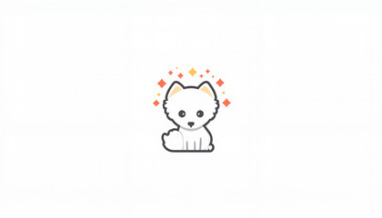 Cute cartoon dog sitting with sparkles on white background  