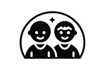 Two Smiling Children Icon Within a Circle With a Star
