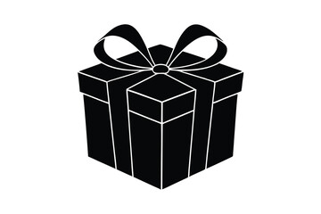 Black Gift Box Silhouette with Ribbon and Bow Illustration