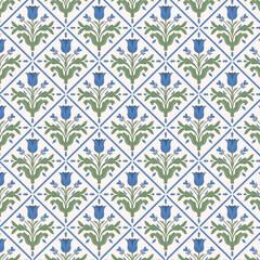 Art Nouveau Harmony Blue Tulip Tile PattePattern Design