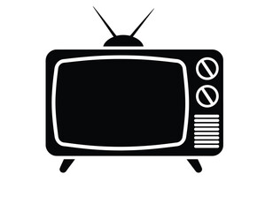 A minimalist black and white Silhouette illustration of a vintage television set