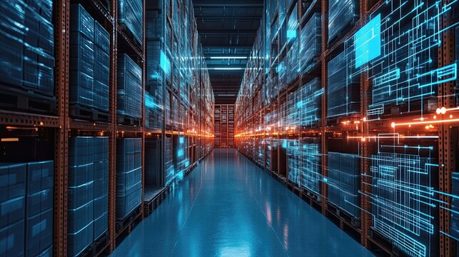 Efficient automated warehouse system optimizing supply chain and logistics management processes.