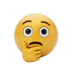 Thoughtful thinking emoji with hand on chin contemplating a serious question or idea isolated on transparent background
