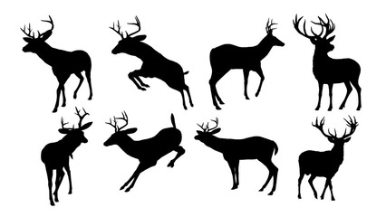 collection of male deer silhouettes isolated on white background