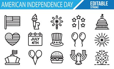 Collection of Editable Icons for National Day and Patriotic Events