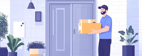 Client receiving a food package from the delivery man., Generative AI