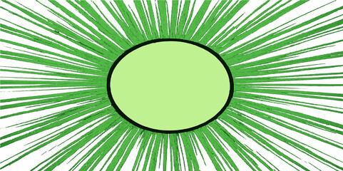Gradient Comic Speech Bubble with Soft Radial Rays in Green and Beige Tone