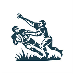 Rugby Player Fending Off Opponent Silhouette Handoff Fend Player pushing away an opponent