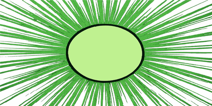 Gradient Comic Speech Bubble with Soft Radial Rays in Green and Beige Tone