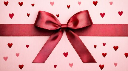 Romantic Red Bow and Hearts Valentine's Day Gift Background