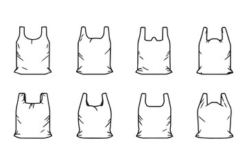 Naklejka premium set of different type of 8 pcs Plastic bag line art and black color