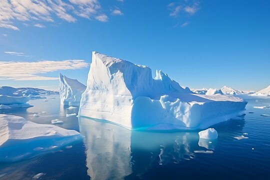 Antarctic landscape with icebergs in the glacial lagoon. - Powered by Adobe