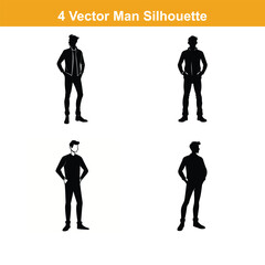 Man full body silhouette vector illustration, standing male figure profile, minimalist avatar design,
