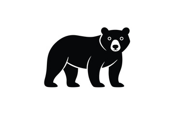 Simple Black Bear Illustration on White Background Flat Design Style