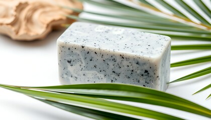 Natural Soap Bar with Palm Leaf Spa and Wellness Concept
