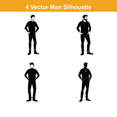 Man full body silhouette vector illustration, standing male figure profile, minimalist avatar design,