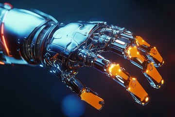 Futuristic cybernetic arm with chromatic aberration along the mechanical edges 