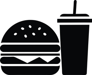 Burger and drink icon  black silhouette vector illustration