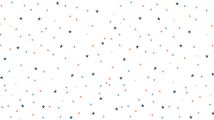 Seamless star pattern with orange, navy, and teal stars on white background. Perfect for kids, nursery decor, wrapping paper, party design, and festive celebration themes.