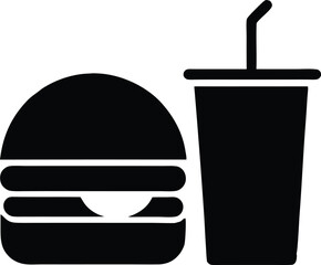 Burger and drink icon  black silhouette vector illustration