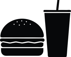 Burger and drink icon  black silhouette vector illustration