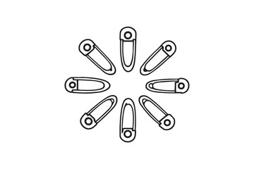 Safety pins line art and black color