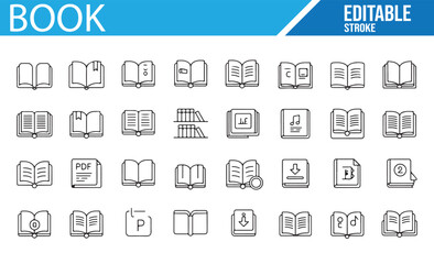 Set of Book and PDF Icons for Web and App Design