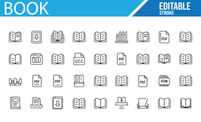 Editable Book, PDF, and E-book Icons Set