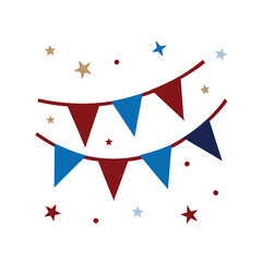 Bunting flags arranged in diagonal banner with falling stars Vector illustration
