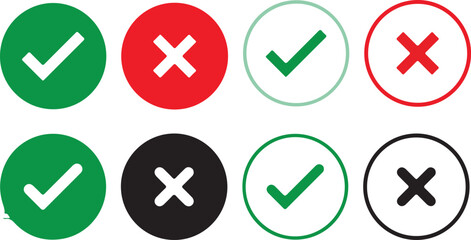 Tick and Cross Icons with Colored Strokes – Green Check and Red X on White Background, Vector Design.AI/EPS/PNG