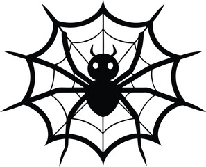 Halloween spider and  spider web  black silhouette vector