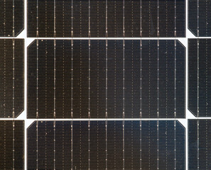 Closeup of solar panel surface with photovoltaic cells