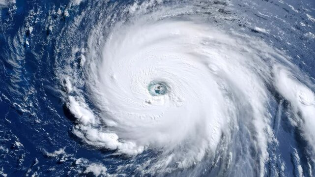 Observe the striking formation of a powerful hurricane over open ocean. The swirling clouds and dynamic structure highlight nature's raw force. This stunning view showcases the intensity of a storm
