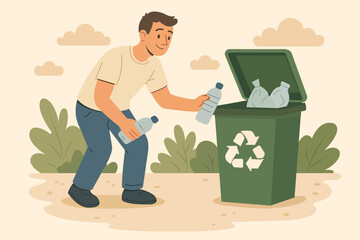 Man Recycling Plastic Bottles for a Sustainable Future illustration