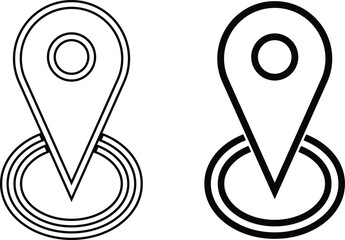Two stylized location pin icons with concentric circles indicating a point of interest or destination