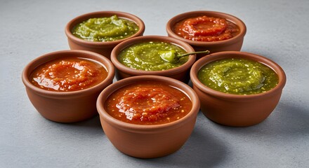 Variety of Salsa in Terracotta Bowls