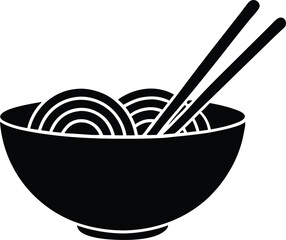 noodles Bowl and chopstick Icon black silhouette vector illustration