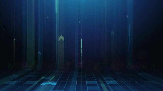 Abstract Animated Arrows Flying Upward on Blue Background.Animation loop symbolizing growth in development performance.Rising arrows depicting successful business investment strategy that boost profit