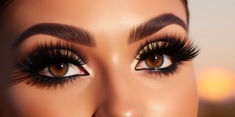 Fototapeta premium Closeup of woman's colorful eye with makeup 